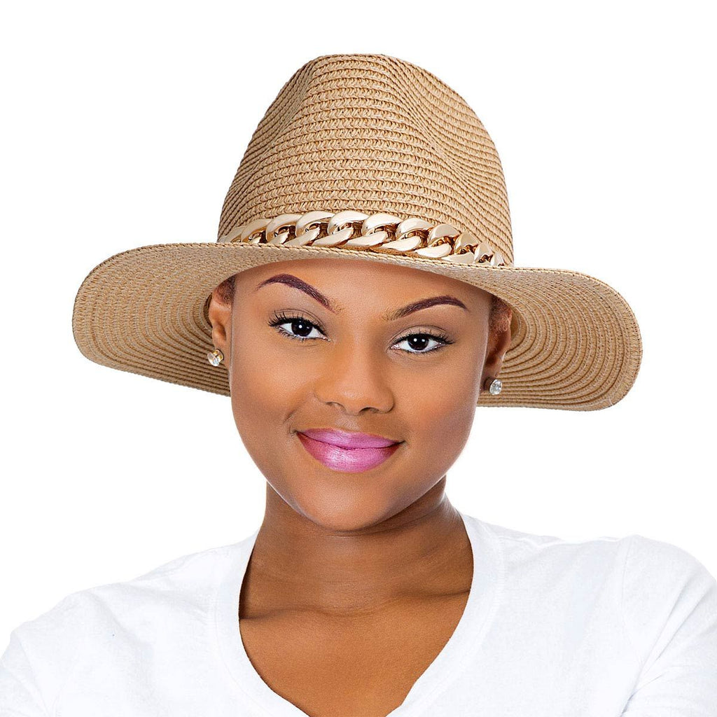 Camel Chain Band Fedora Panama Hat
