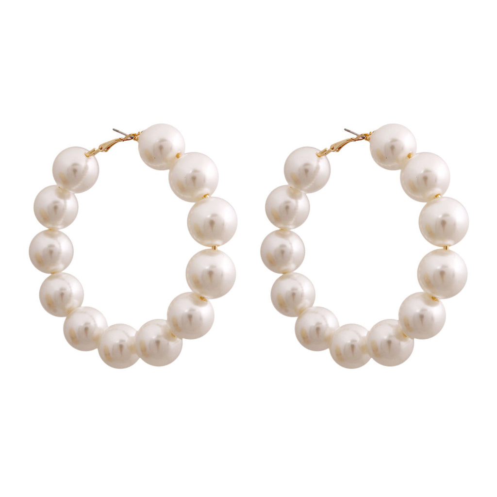 Large Cream Pearl Hoop Earrings