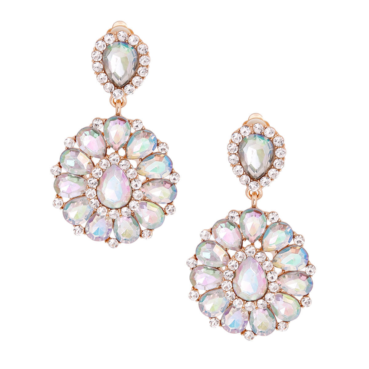 Clip On Brilliant Aurbo Teardrop Crystal Earrings