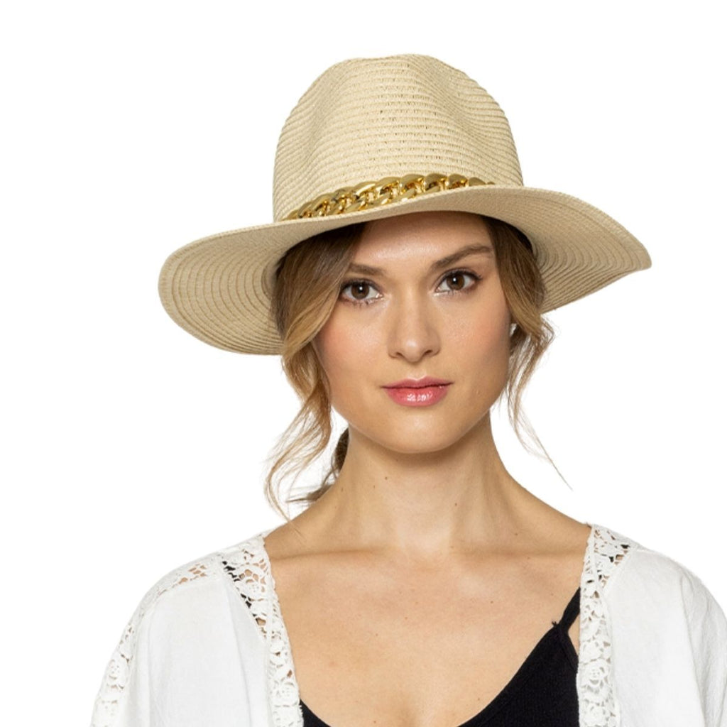 Ivory Chain Band Fedora Panama Hat