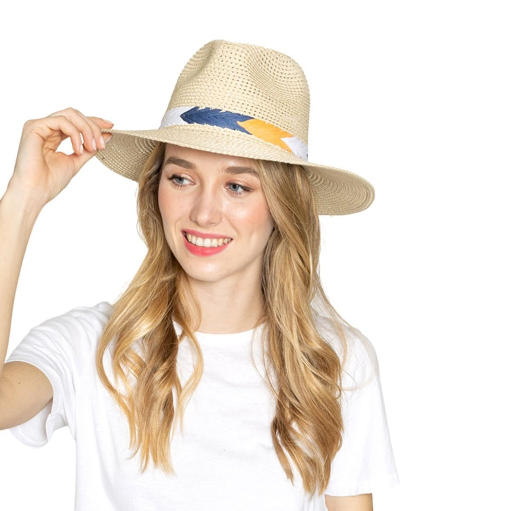 Ivory Chevron Band Fedora Panama Hat