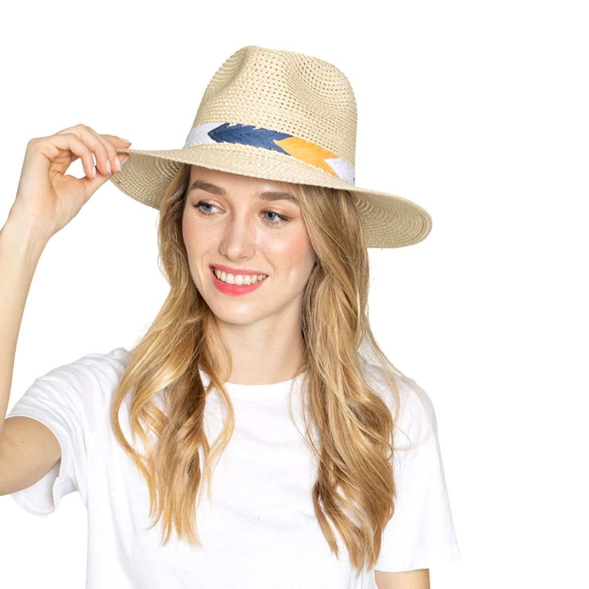 Ivory Chevron Band Fedora Panama Hat
