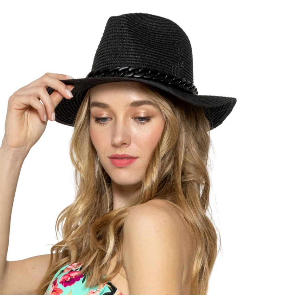 Black Chain Band Fedora Panama Hat