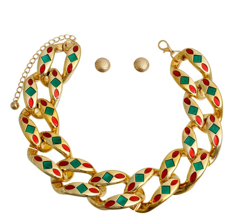Chunky Red Green Detail Chain Set