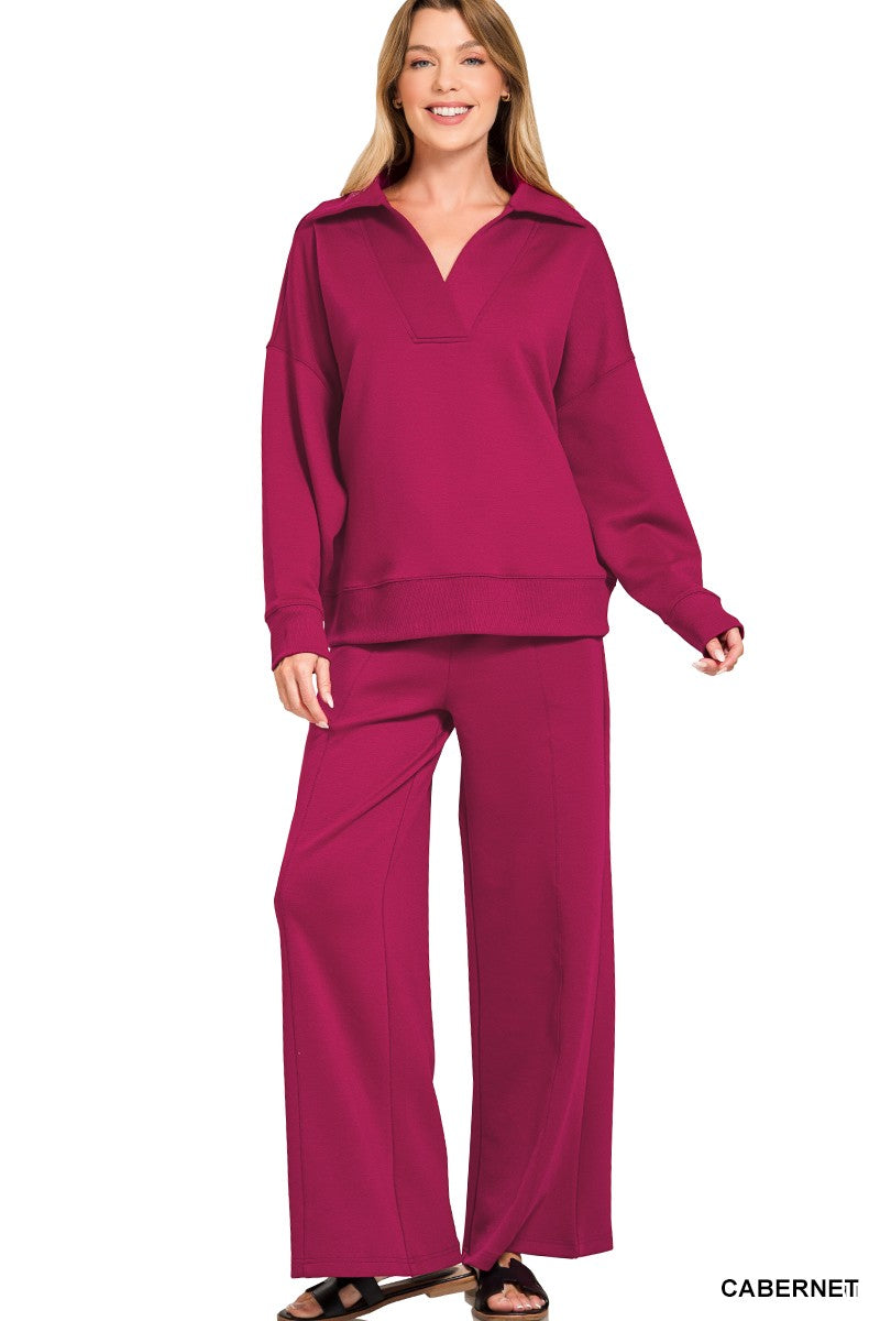 Zenana Scuba Collared Pullover and Pants Set