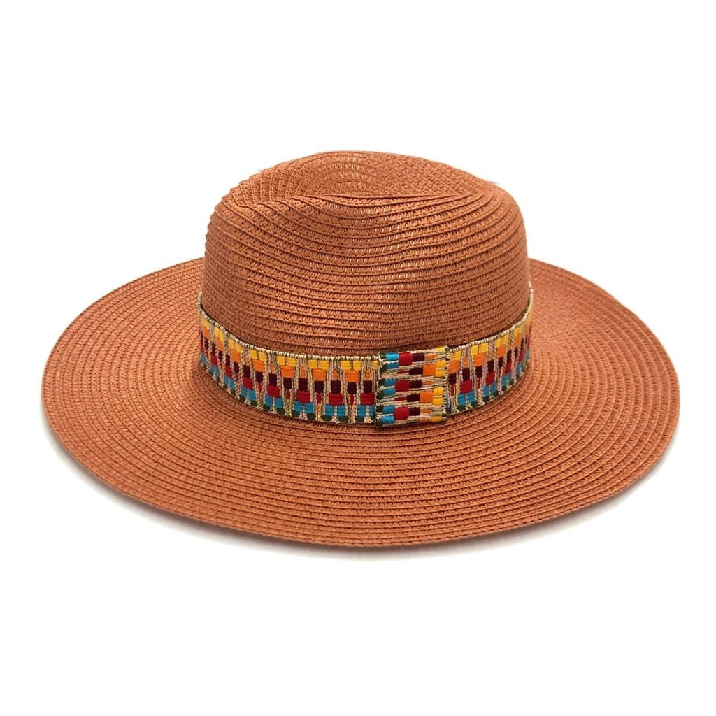 Rust Aztec Band Fedora Panama Hat