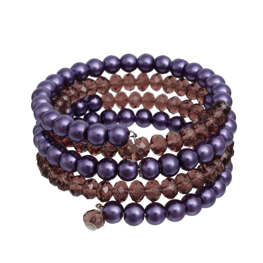 Coiled Purple Pearl Glass Bead Wrap Bracelet Women