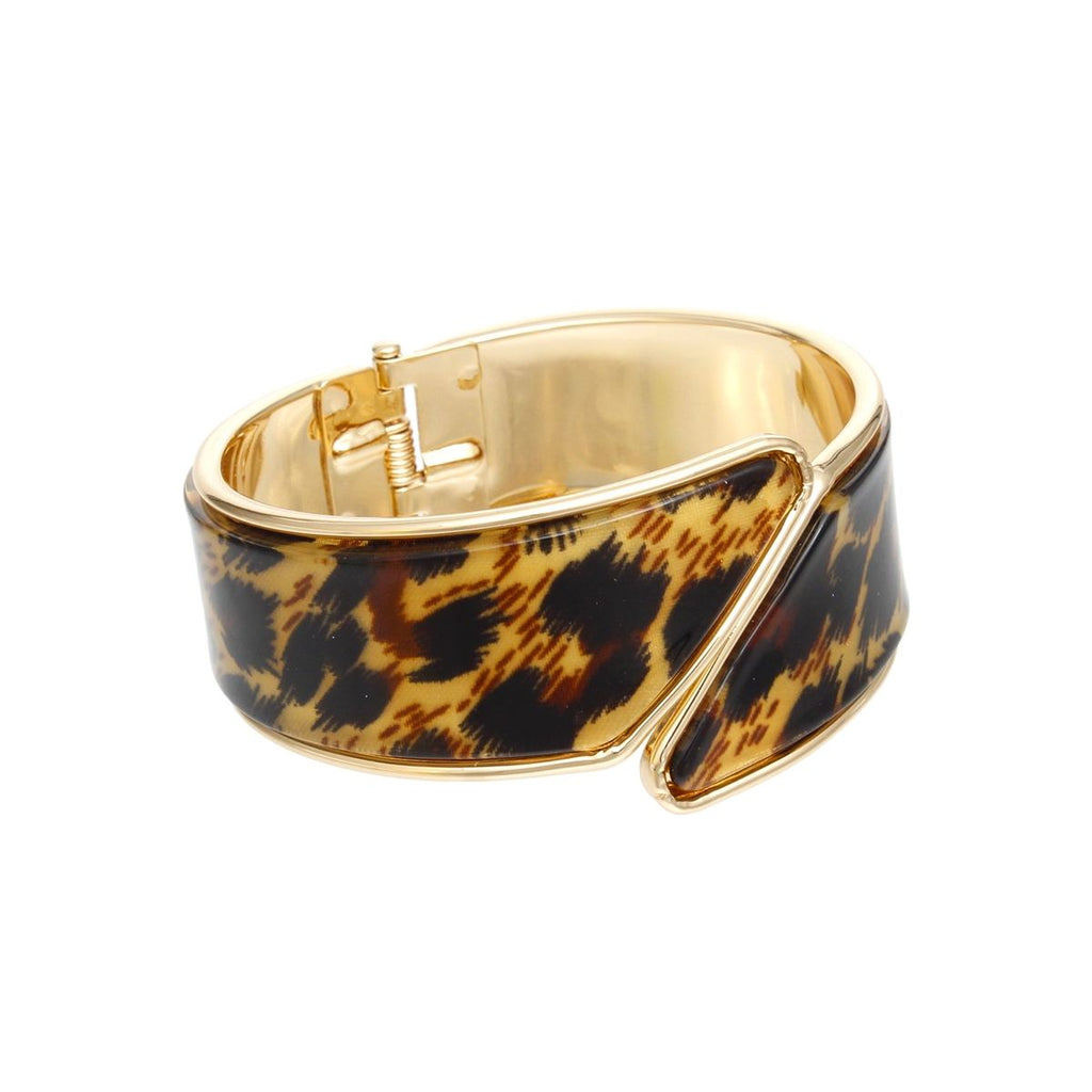 Bracelet Leopard and Gold Angled Cuff for Women