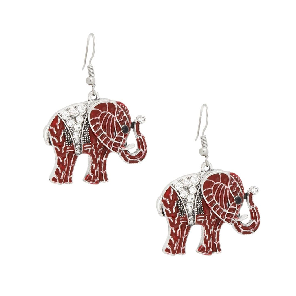 DST Red Elephant Rhinestone Fish Hook Earrings