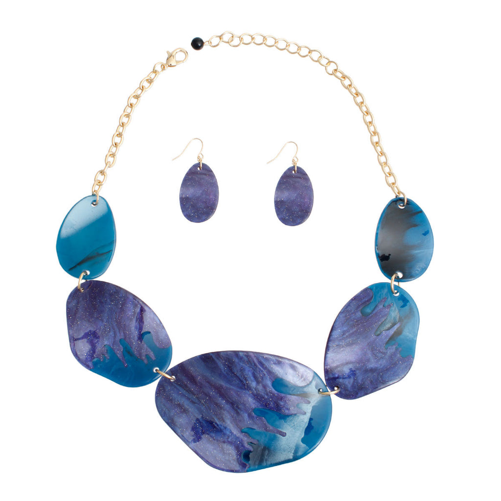 Marbled Blue Oceanic Dipped Collar Necklace