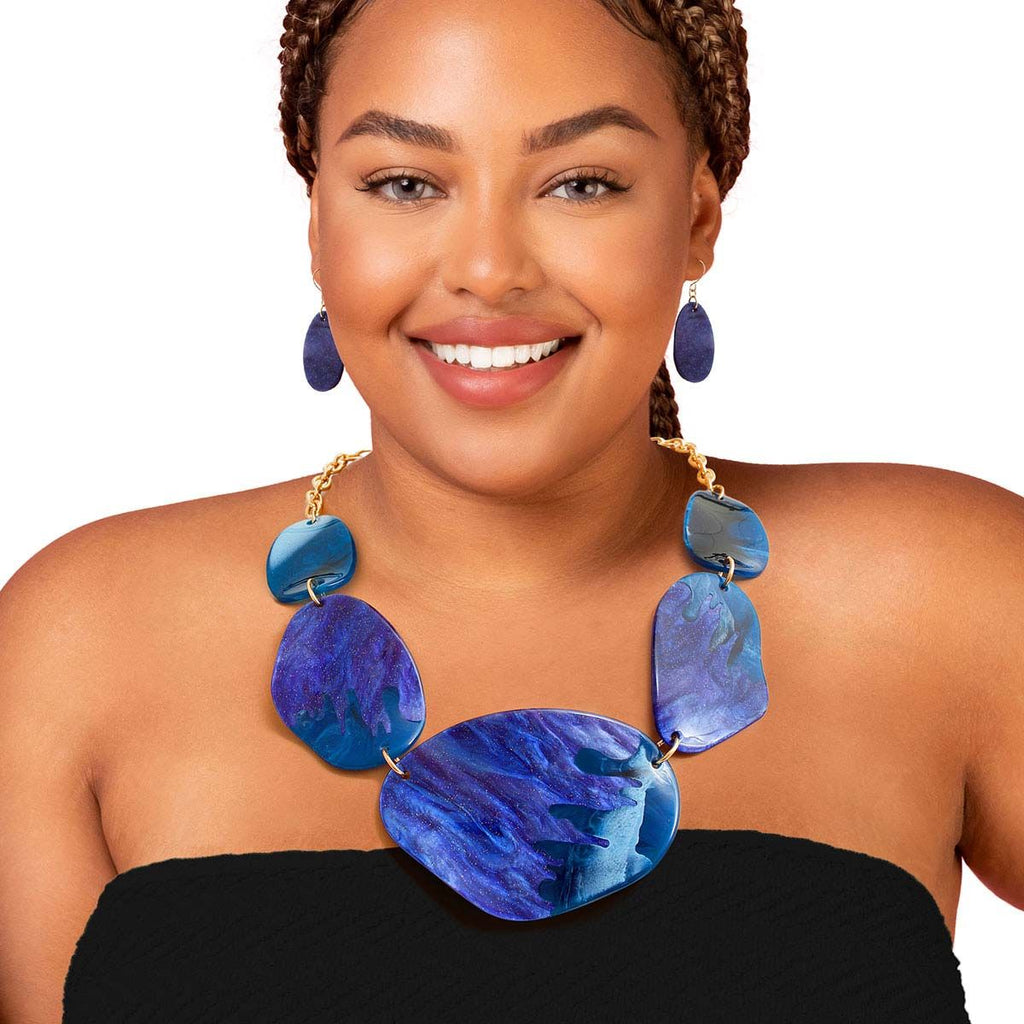 Marbled Blue Oceanic Dipped Collar Necklace