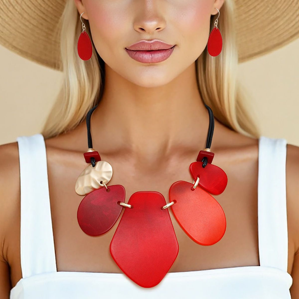 Necklace Shades of Red Bib Set for Women