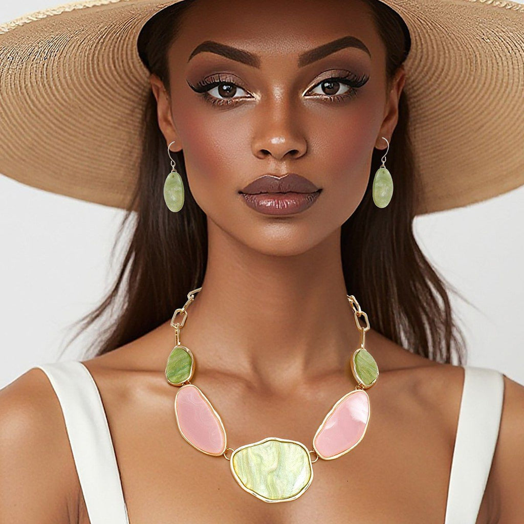AKA Soror Collar Pink Green Agate Marbled Necklace