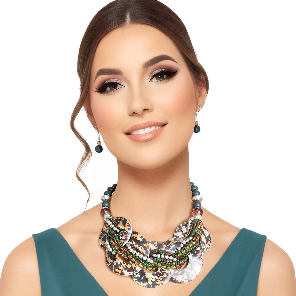 Camouflage Disc Shell Necklace