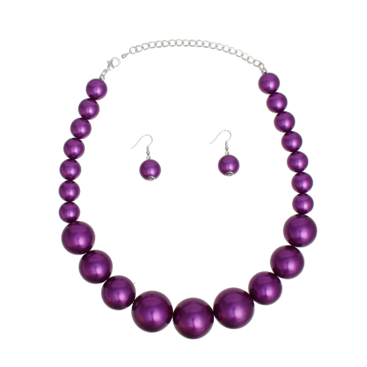 Pearl Purple Graduated Single Strand Necklace Set