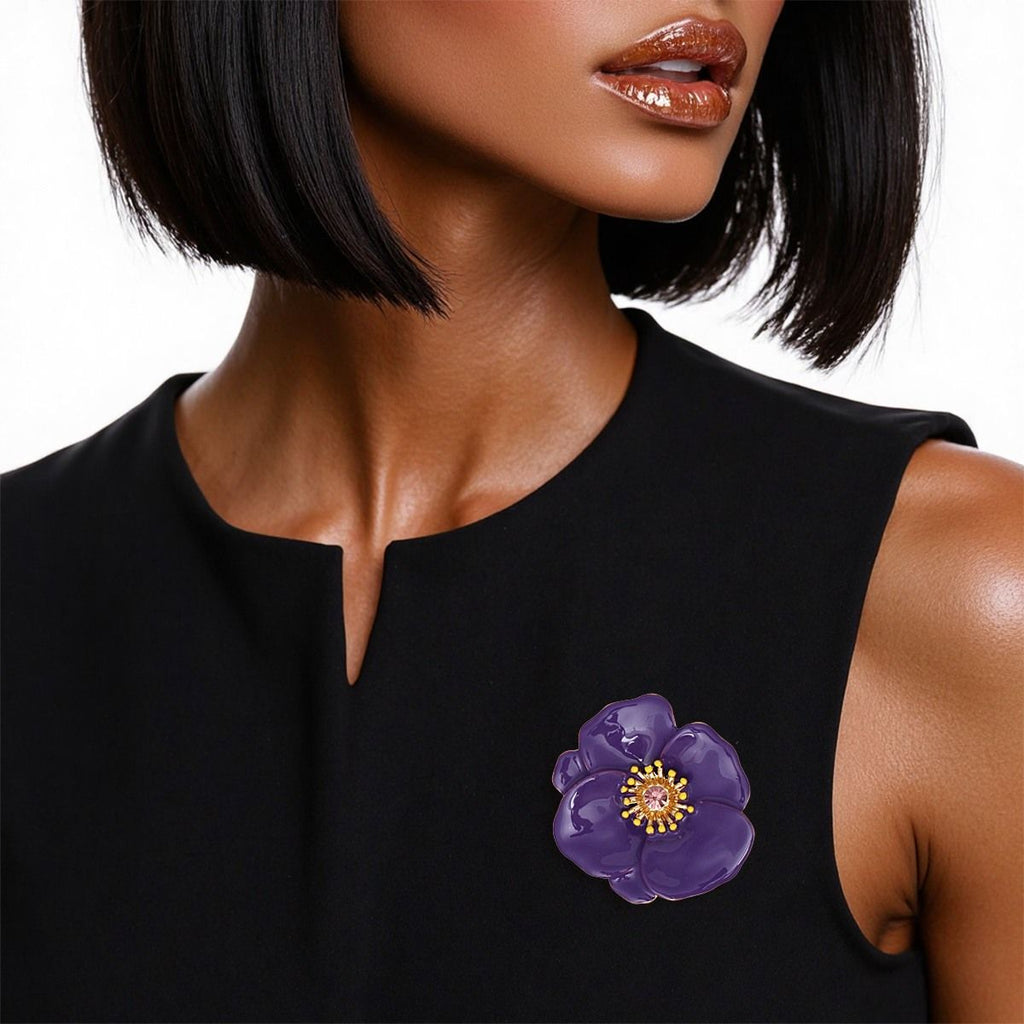 Magnetic Brooch Purple Poppy Pin for Women