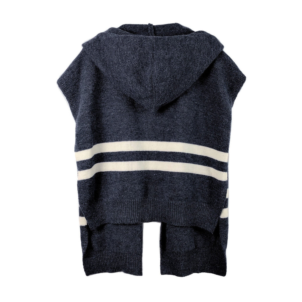 Blue Hooded Knit Tied Shoulder Sweater