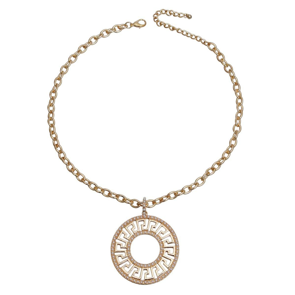 Gold Cable Chain Pearl Greek Necklace