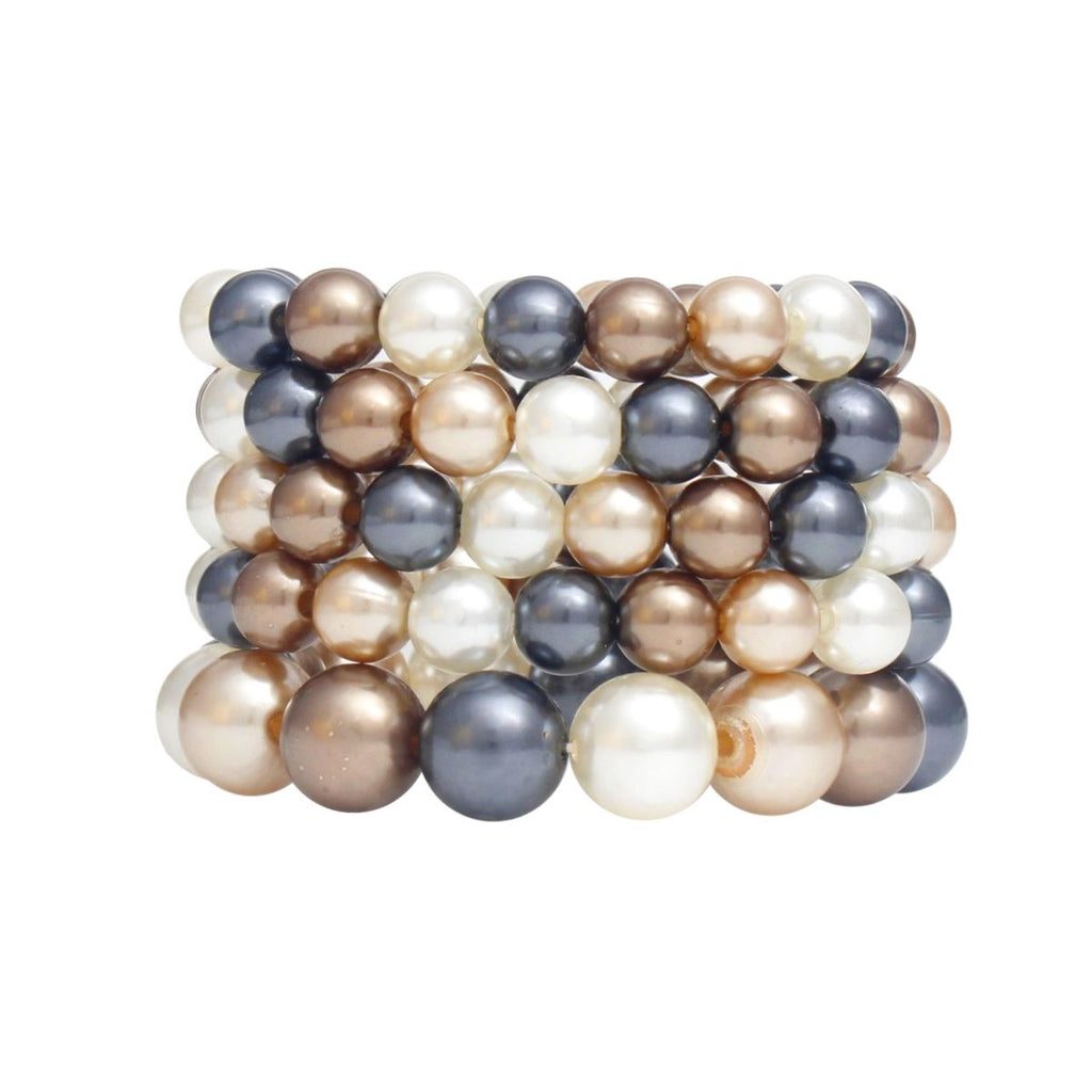Bracelets Multi Browns Gray Cream Pearl 5pc Set