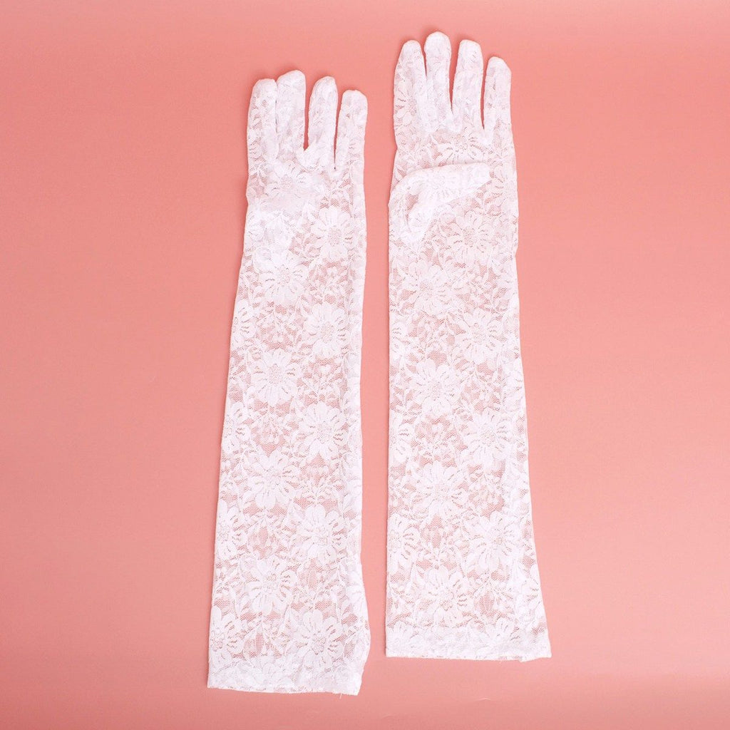 White Lace Long Formal Bridal Gloves for Women