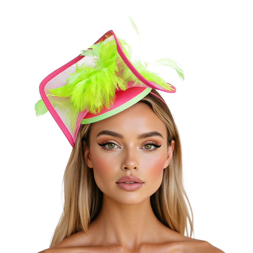AKA Sorority Pink Green Folded Feather Fascinator
