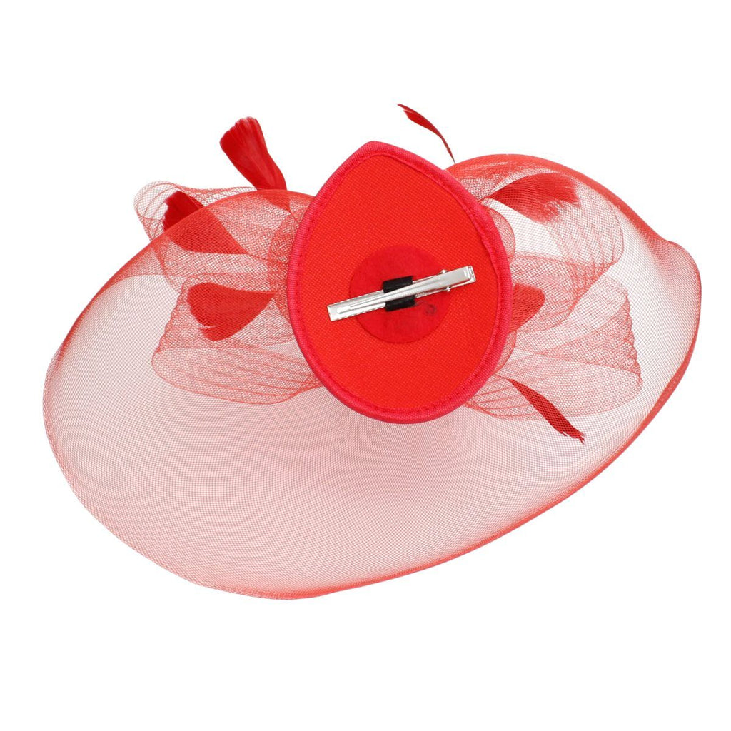 DST Red Flowers Derby Tilt Feather Fascinator