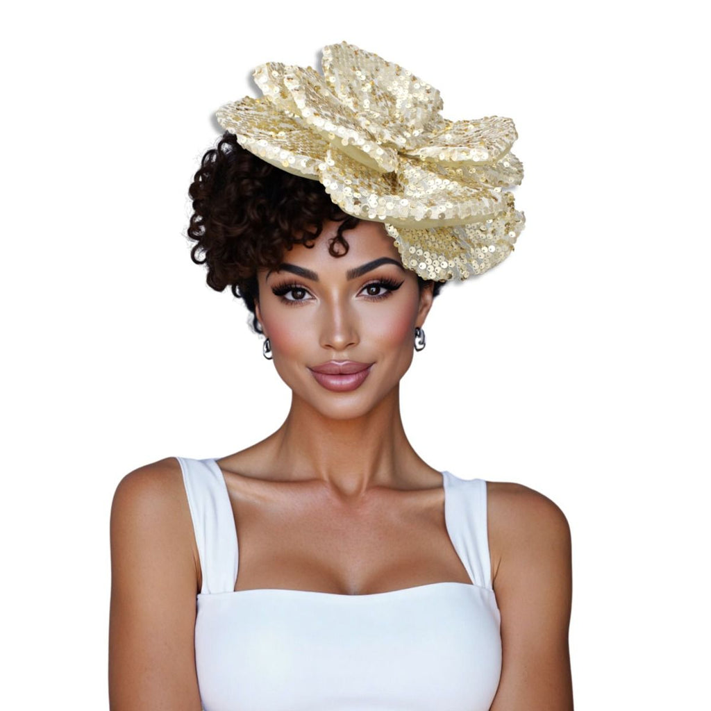 XL Flower Gold Sequin Hair Clip Headband Brooch