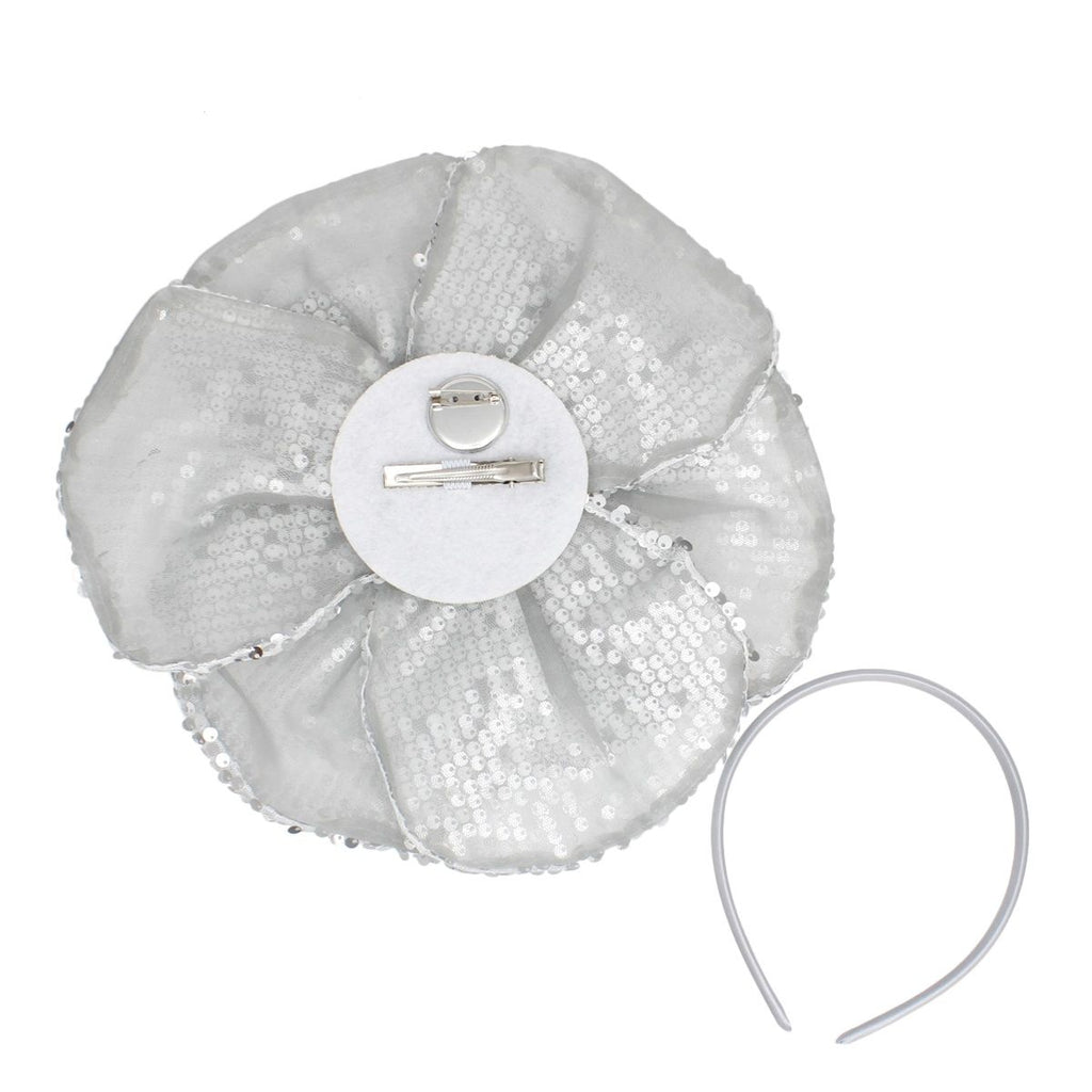 XL Flower Silver Sequin Hair Clip Headband Brooch