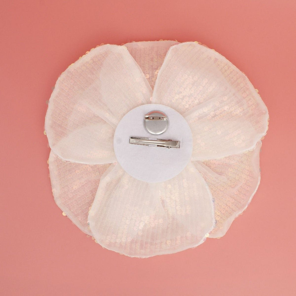 XL Flower White Sequin Hair Clip Headband Brooch