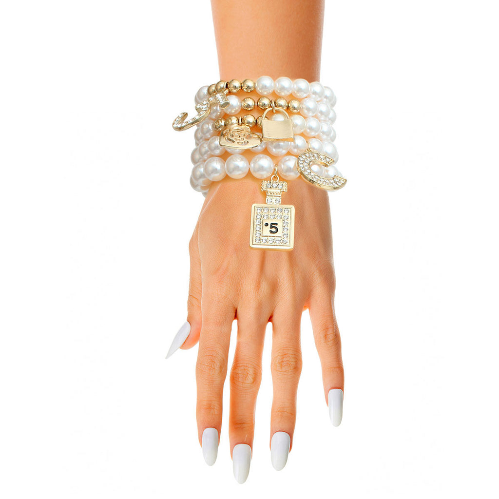 White Pearl Gold Boutique Charm Bracelets