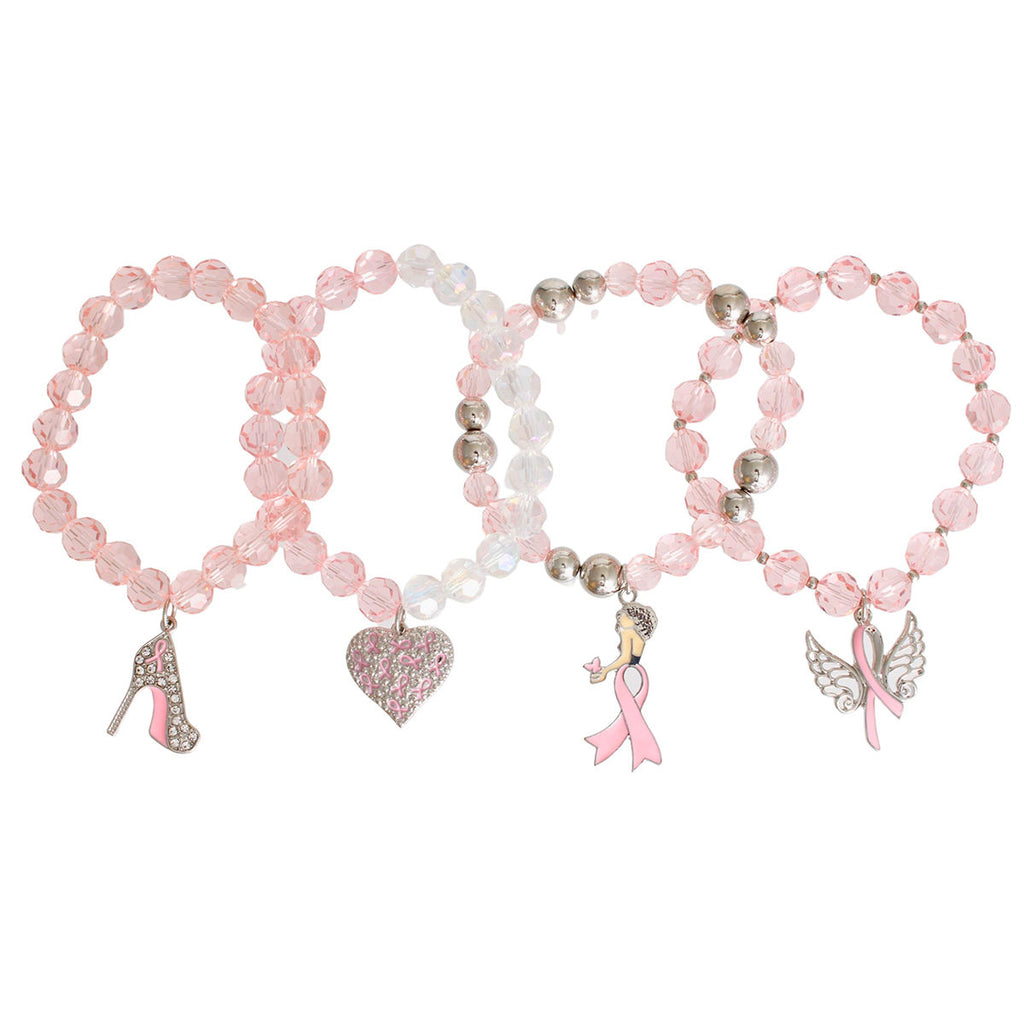 Breast Cancer Light Pink Glass Bead Angel 4 Pc Bracelets