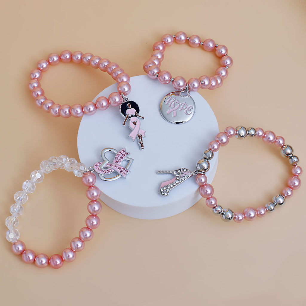 Breast Cancer Light Pink Pearl Hope 4 Pc Bracelets