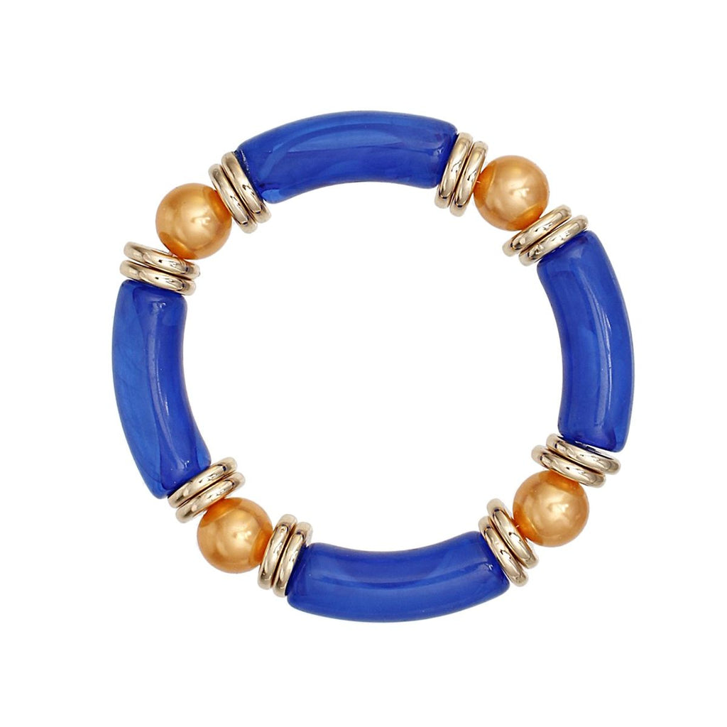 SGRHO Marbled Blue and Gold Pearl Stretch Bracelet