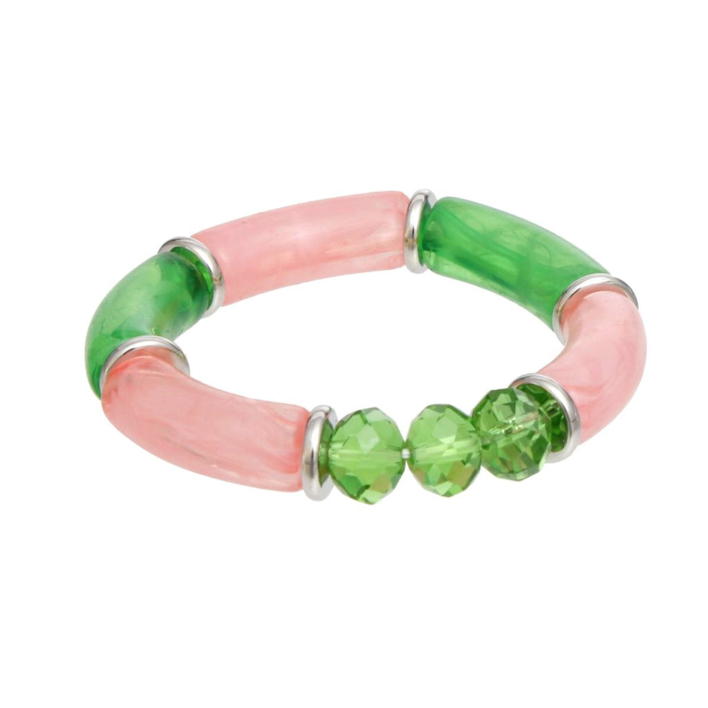 AKA Pink Green Tubular and Glass Bead Bracelet