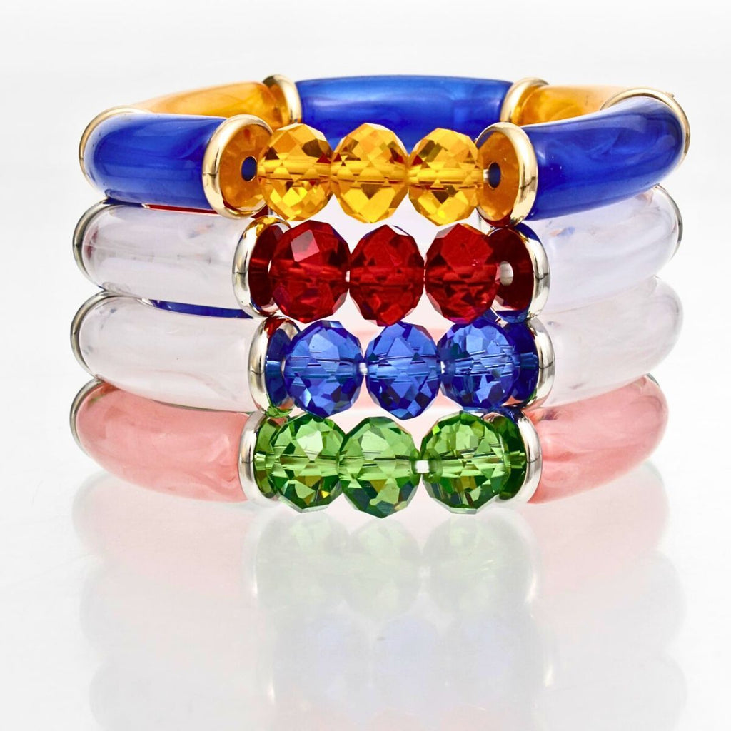 AKA Pink Green Tubular and Glass Bead Bracelet