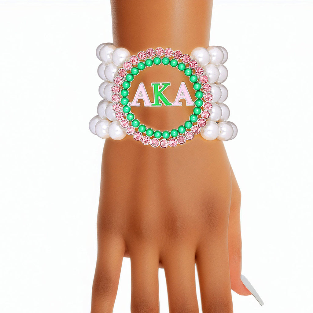 AKA Pearl Bracelet Alpha Kappa Pink Green