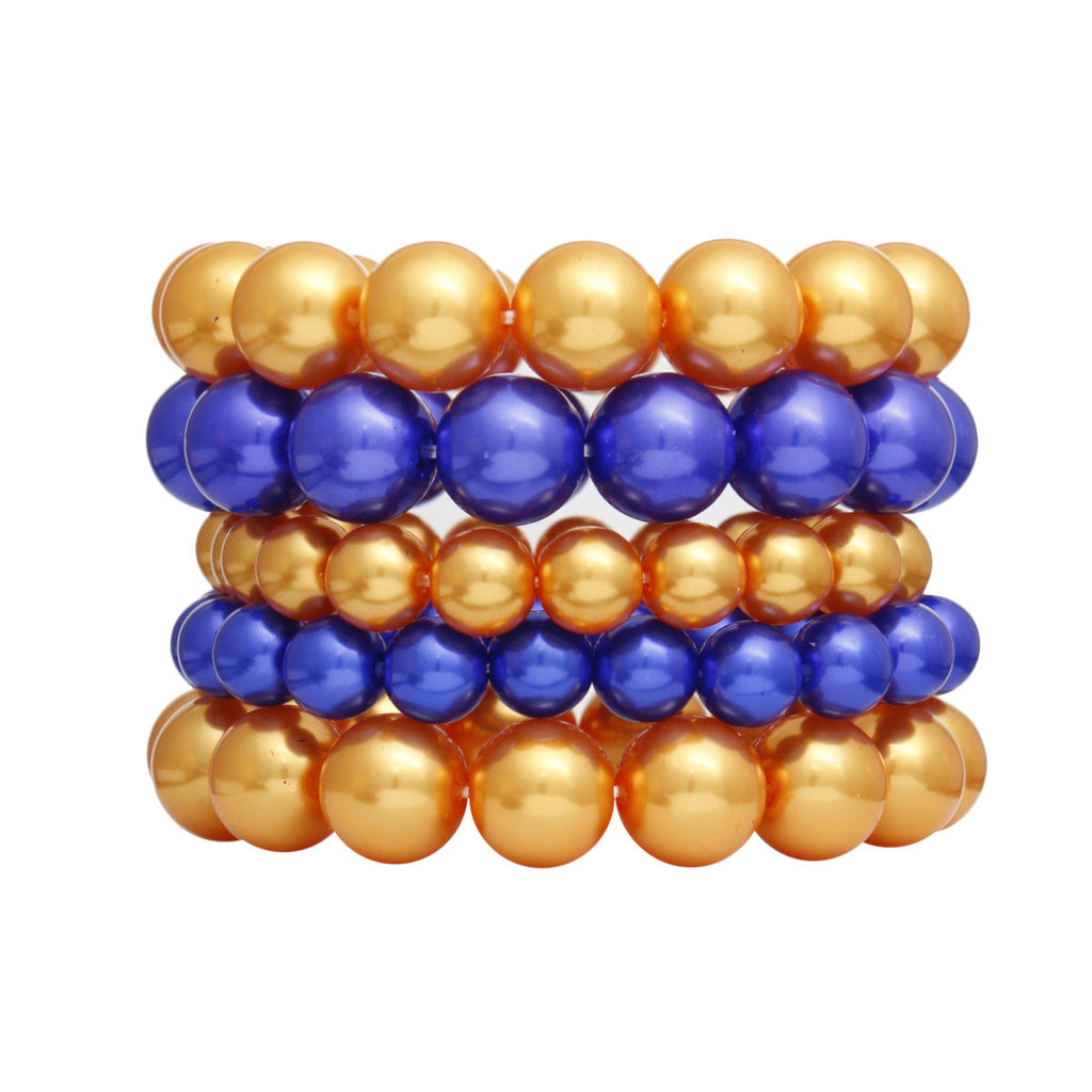 SGRHO Gold Blue Pearl Stretch 5 Pcs Bracelet Women