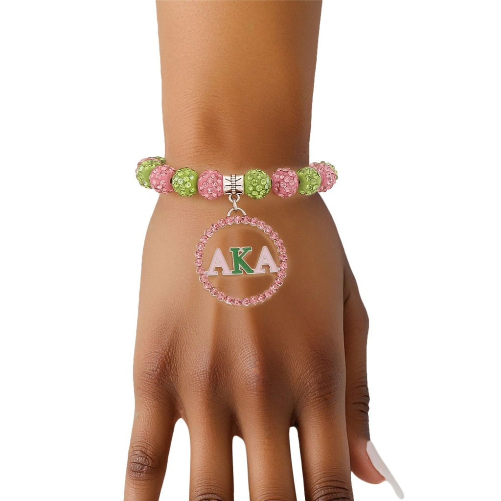 AKA Pink Green Round Charm Luster Bracelet