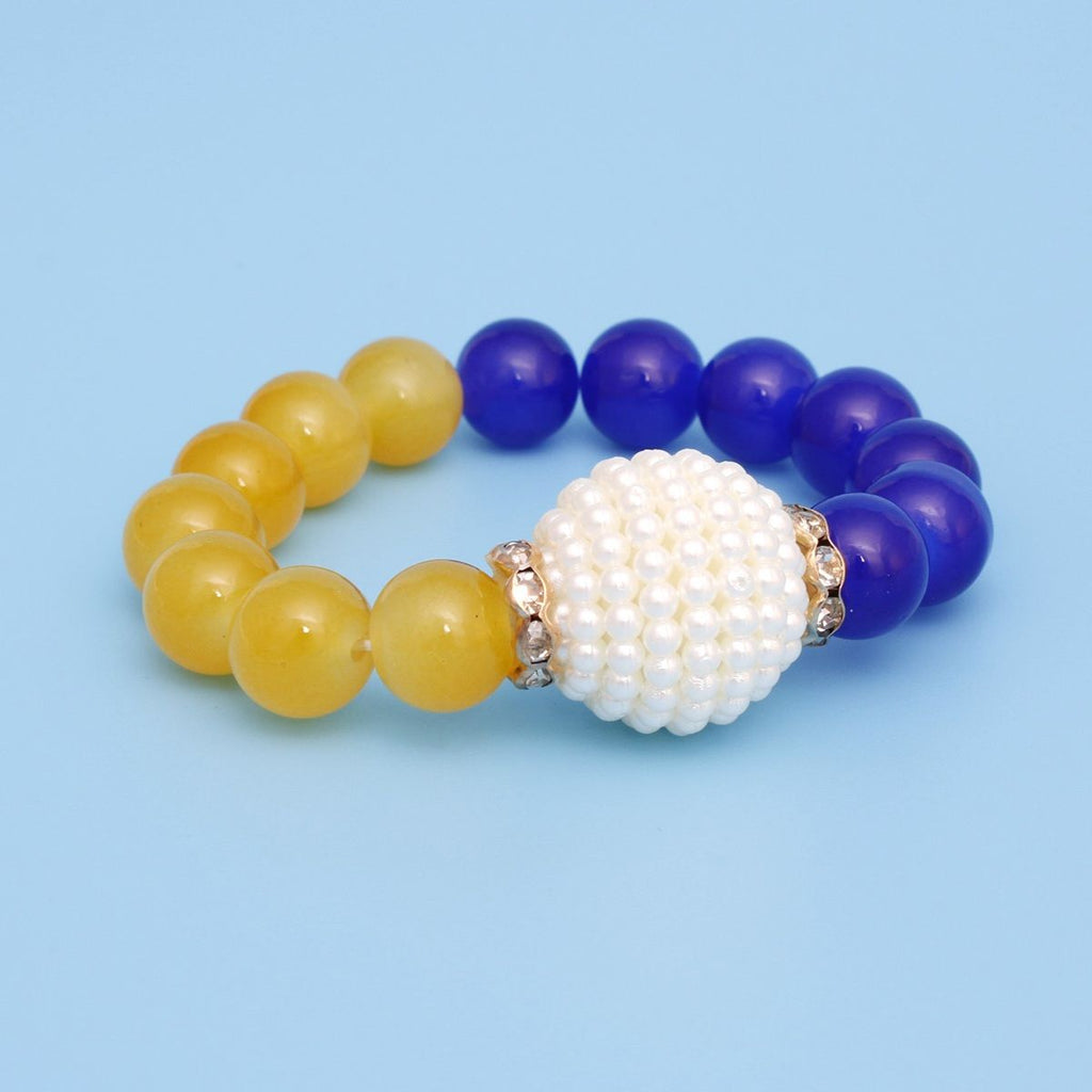 SGRHO Sorority Blue Gold Pearl Glass Bead Bracelet