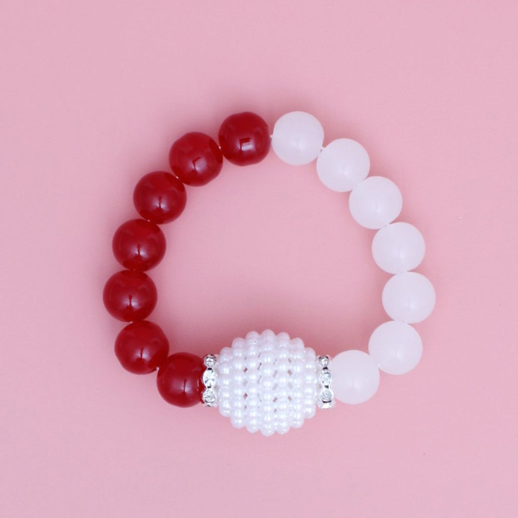 DST Sorority Red White Pearl Glass Bead Bracelet