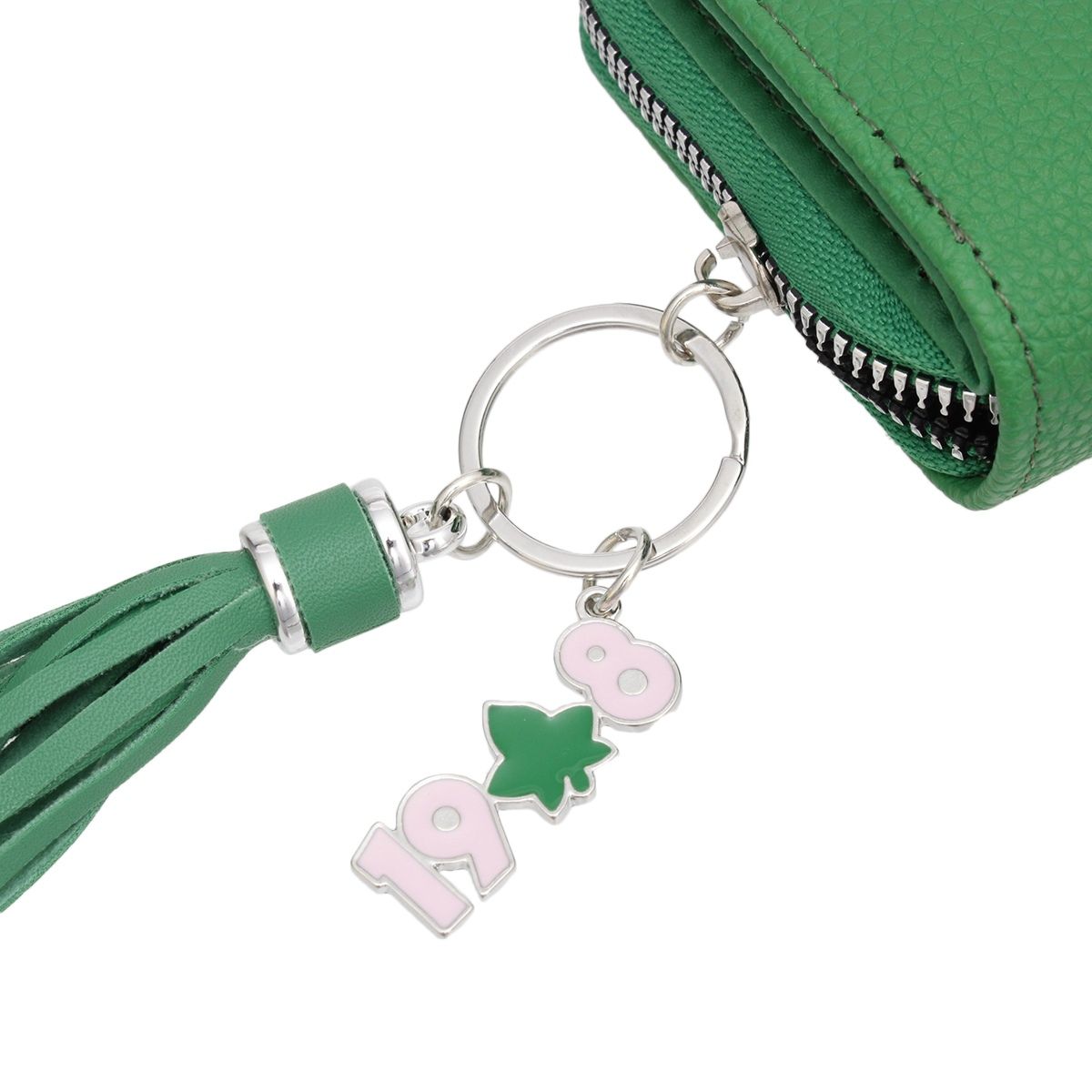 AKA Sorority Green Tassel Keychain Zipper Wallet