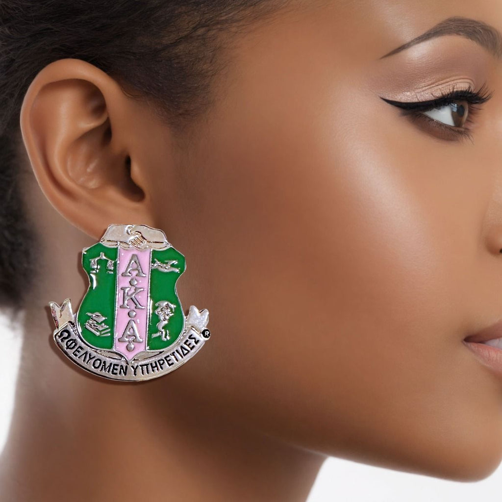 AKA Pink Green Crest Studs