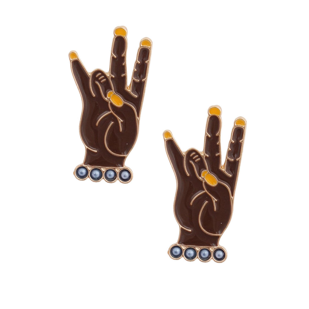 Gold Blue Hand Sign Studs SGRHO