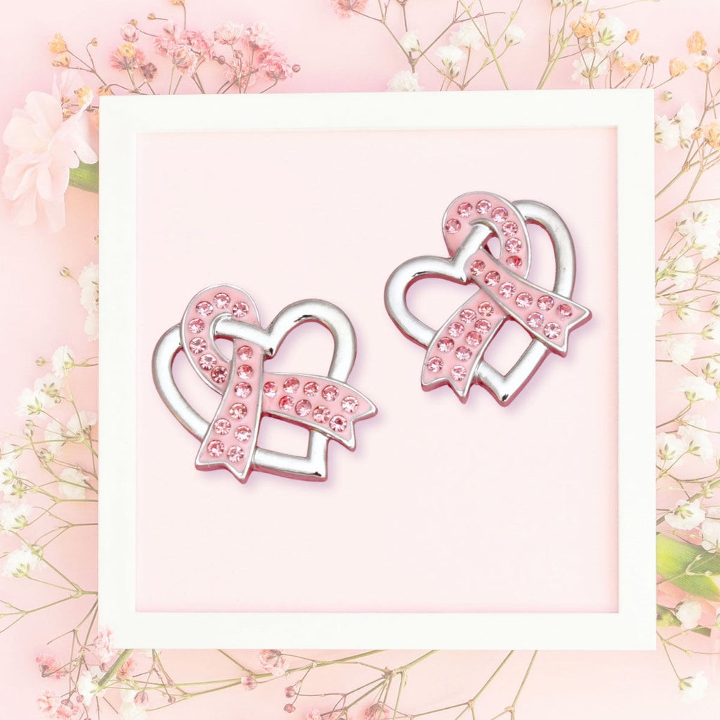 Breast Cancer Silver Light Pink Ribbon Loop Studs