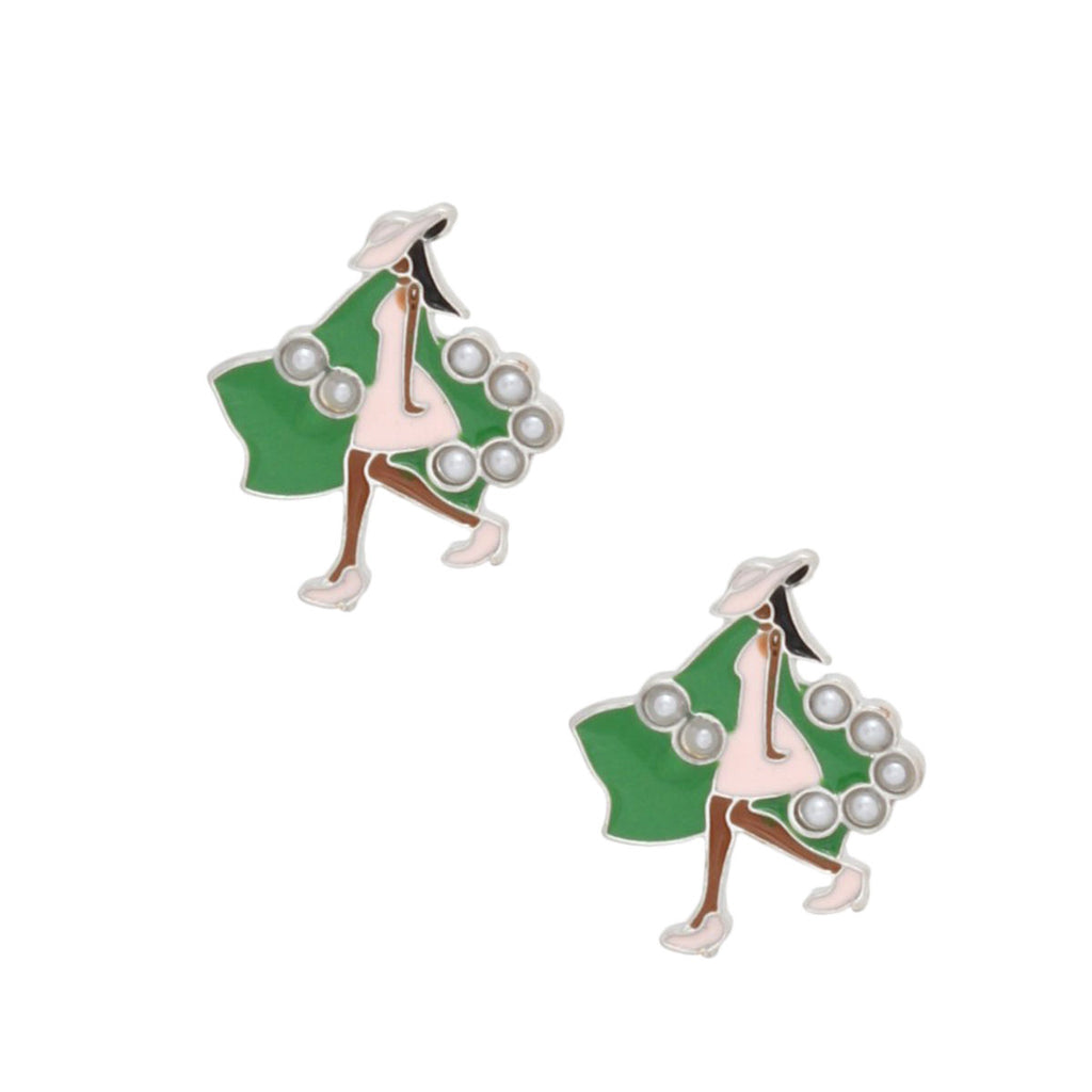 AKA Sorority Pink Lady Green Ivy Stud Earrings