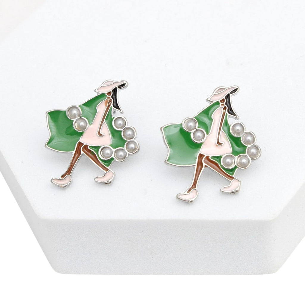 AKA Sorority Pink Lady Green Ivy Stud Earrings