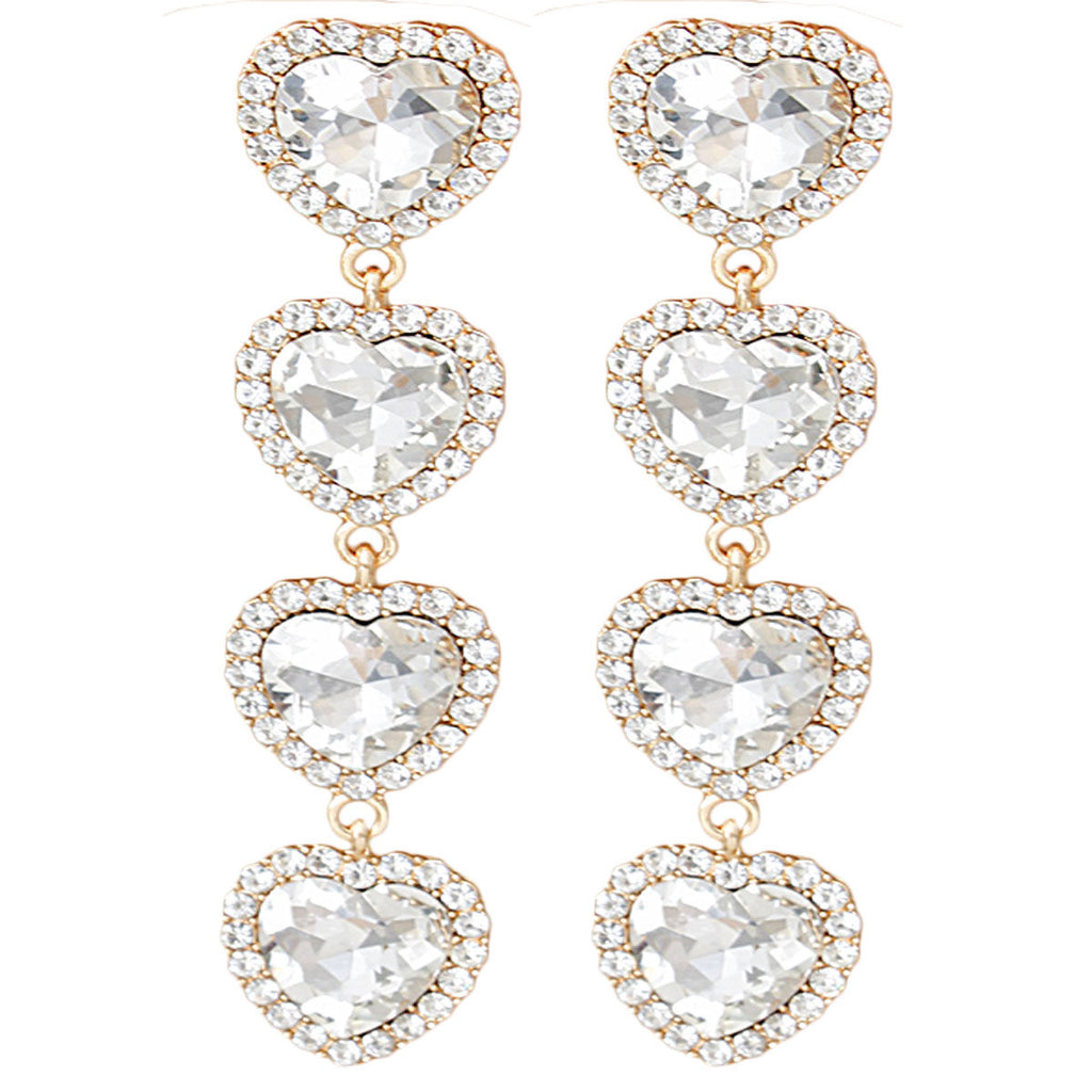 Gold Crystal Quad Heart Earrings