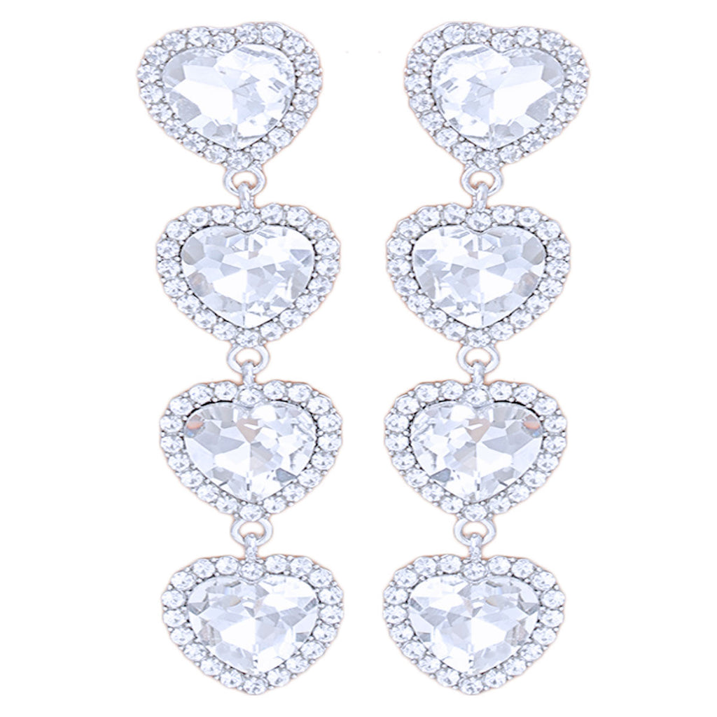 Silver Crystal Quad Heart Earrings