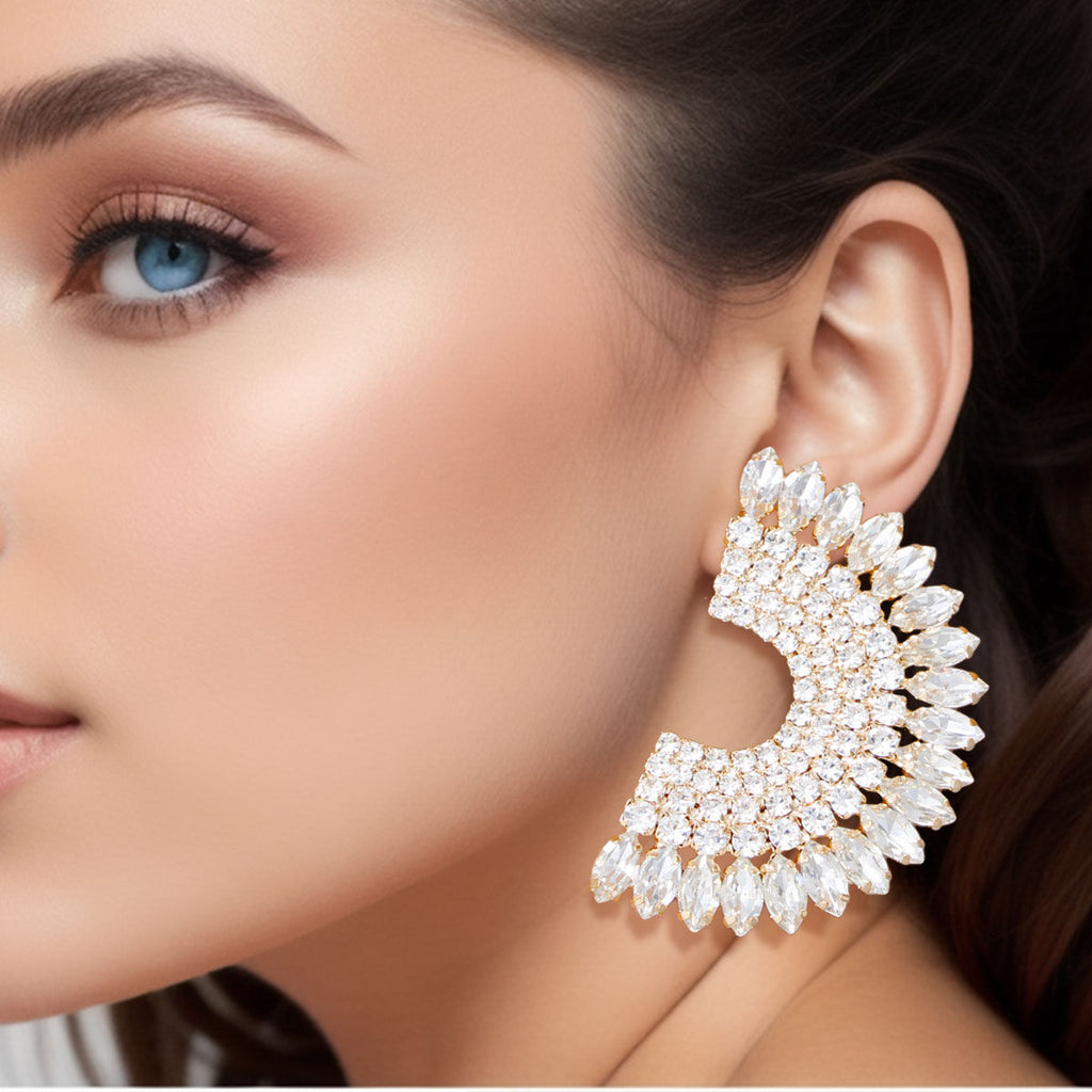 Studs Gold Crystal Semi Circle Luminous Earrings