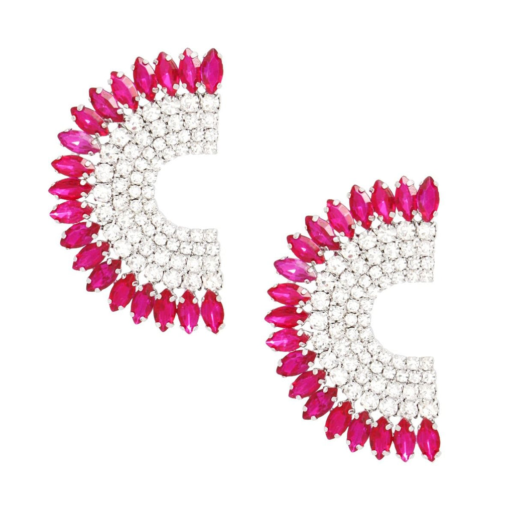 Studs Fuchsia Crystal Semi Circle Luminous Earring